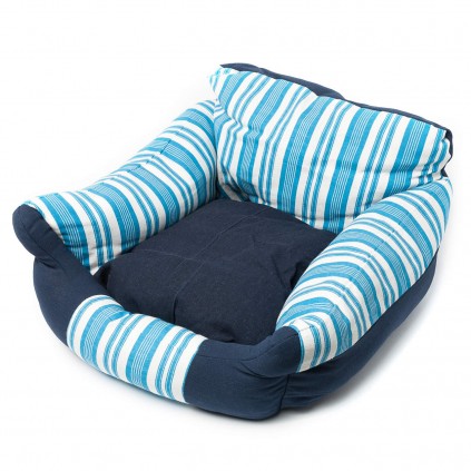 Лежанка джинсова для собак та кішок Lovable Dog "Stripe bed" блакитного кольору зі смугами