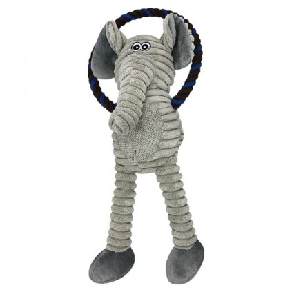 Игрушка для собак Велюровый Слон с канатом в руках 30см,  серая