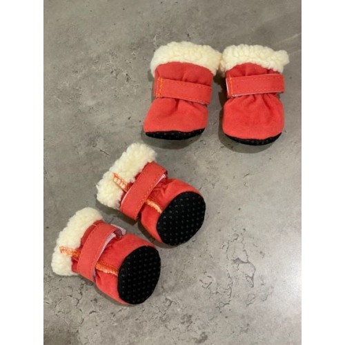 Обувь зимняя для собак Multibrand УГГИ замшевые, на неопреновой подошве, с липучкой оранжевого цвета