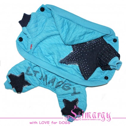Трикотажный комбинезон для собак Limargy Jeans star с нашитыми джинсовыми звездами,  голубой