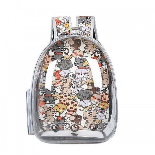 Рюкзак твердая переноска для собак и кошек Panoramic Котики с прозрачным окном иллюминатором бежевый