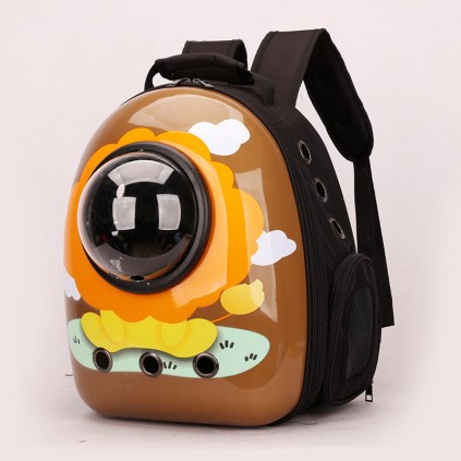 Рюкзак переноска для собак и котов, кошек Космос Лев паластиковый протный с иллюминатором, коричневы