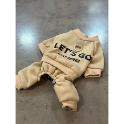 Трикотажный костюм для собак Let's go с колечком на спинке под поводок, бежевый