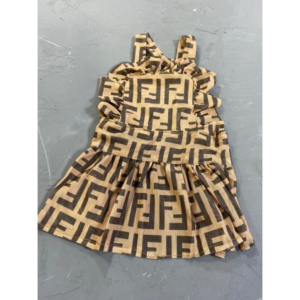 Брендова літня сукня для собак Fendi шовкова на брительках, коричнева
