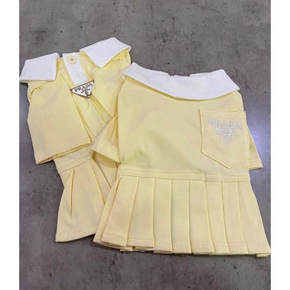 Брендова сукня для собак PRADA з коміром та пліссерованою спідницею, жовте