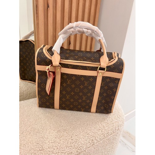 Брендовая сумка-переноска для собак и кошек Louis Vuitton с бежевыми ручками и железной сеточкой, коричневая Брендовая сумка-переноска для собак и кошек Louis Vuitton с бежевыми ручками и железной сеточкой, коричневая