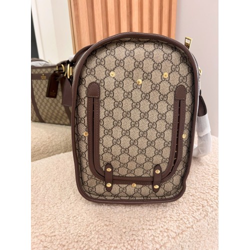 Брендовая сумка-переноска для собак и кошек GUCCI с короткими ручками и железной сеточкой, коричневая , фото 5 Брендовая сумка-переноска для собак и кошек GUCCI с короткими ручками и железной сеточкой, коричневая