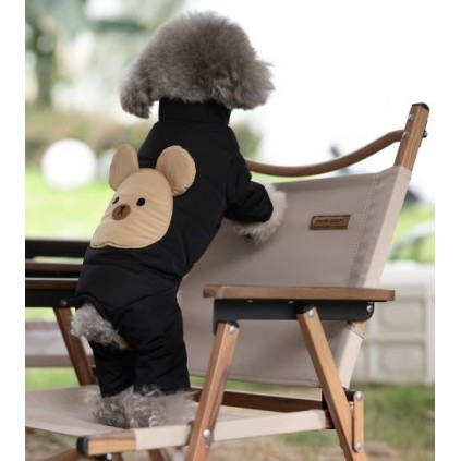 Зимний комбинезон для собак без капюшона принт Мишка на шелковой подкладке черного цвета