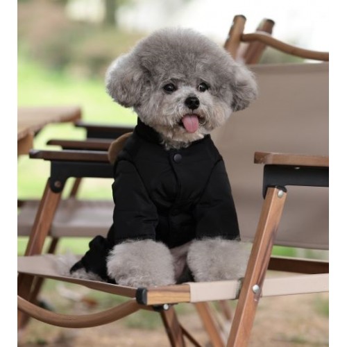 Зимний комбинезон для собак без капюшона принт Мишка на шелковой подкладке черного цвета