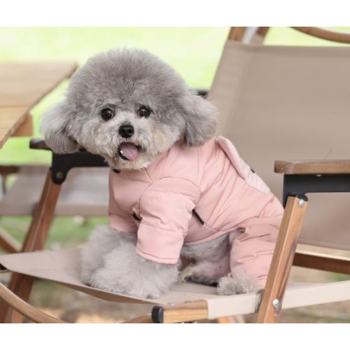Зимний комбинезон для собак без капюшона принт Хрюшка на шелковой подкладке розового цвета