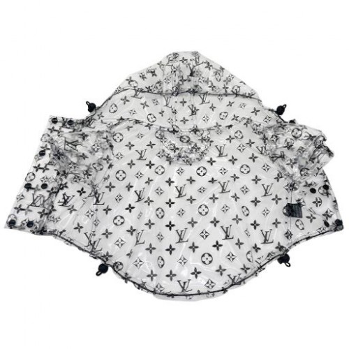 Брендовый дождевик для собак прозрачная водооталкивающая ткань с черными надписями, с капюшоном