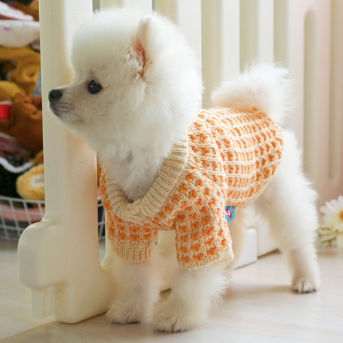 Свитер для собак PetCircle широкая безжевая вязка, оранжевый