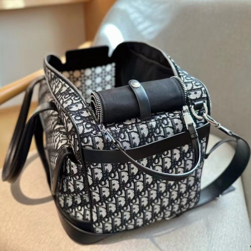 Брендовая сумка-переноска для собак и кошек Christian Dior квадратная с двумя видами ручек, сеточкой, черная