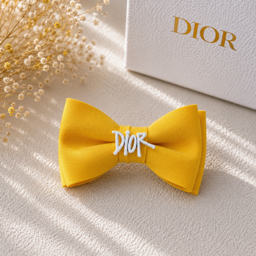 Желтая заколка-бант Dior для собак | Яркий аксессуар для груминга и фотосессий | Украшение для длинной шерсти