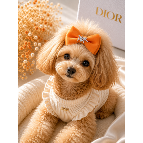 Оранжевая заколка-бант Dior для собак | Яркий аксессуар для груминга и фотосессий | Украшение для длинной шерсти