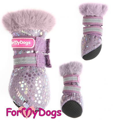 ЗИМНИЕ САПОГИ цельнокроеные для собак FMD искусственная замша фиолет. с блесками с фиолетовым мехом
