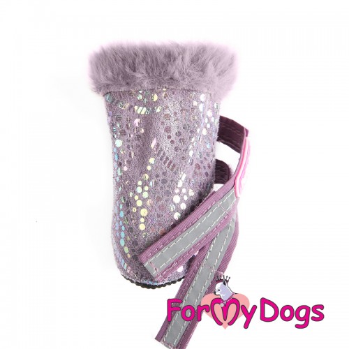 ЗИМНИЕ САПОГИ цельнокроеные для собак FMD искусственная замша фиолет. с блесками с фиолетовым мехом