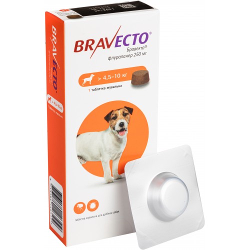 Таблетки BRAVECTO Бравекто от блох и клещей для собак от 4,5кг до 10кг Таблетки BRAVECTO Бравекто от блох и клещей для собак от 4,5кг до 10кг