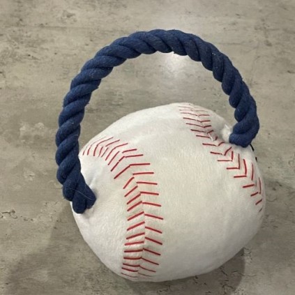 Игрушка для собак Бейсбольный мяч плюшевый с канатом FeiPet, белый 20см