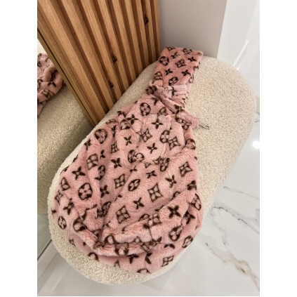 Брендовый слинг-сумка для переноски собак и котов, кенгуру через плечо меховая Louis Vuitton, розовая