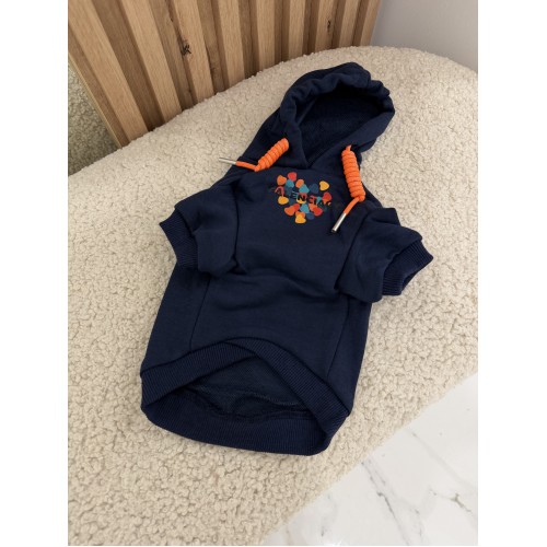 Брендове худі для собак та кішок Balenciaga Hearts Navy | Темно-синя тепла толстовка для вихованців