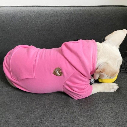 Толстовка Family Look для собак и владельцев с маленьким серднчком Heart Love, с капюшоном, розовая