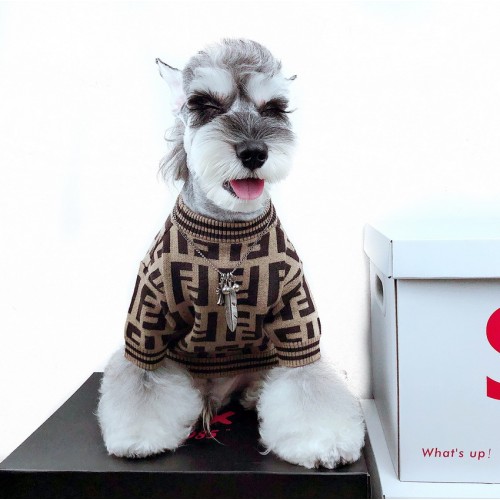 Брендовий светр для собак FENDI принт з великими літерами F, коричневий