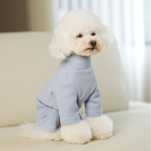 Трикотажный костюм для собак Cheepet Infinite love c сердечками на спинке, без резинок вокруг лапок, голубой