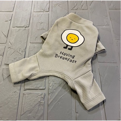Вафельний костюм для собак Cheepet колекція "Улюблений Сніданок" Яєчня на спинці, без гумок навколо лап, сірий