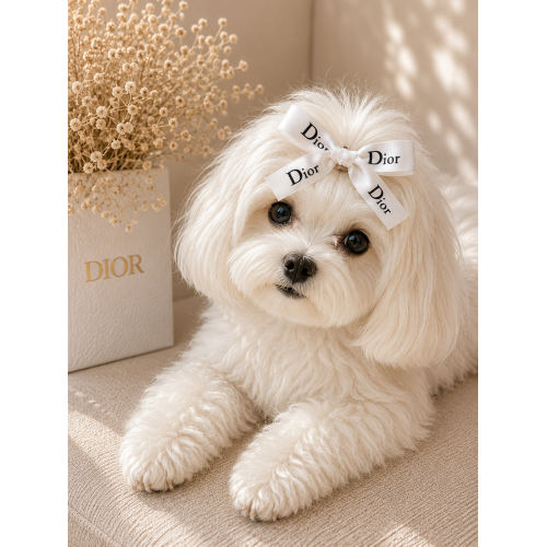 Белая заколка-бант Dior для собак | Атласный аксессуар для груминга и фотосессий | Элегантное украшение для шерсти
