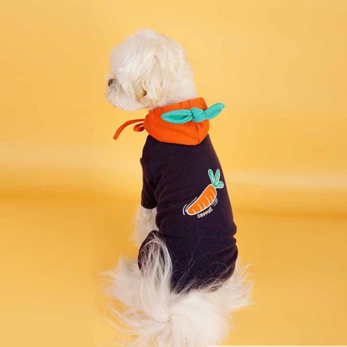 Трикотажный костюм для собак Cheepet Морковка на спинке с капюшоном, синий