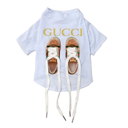 Брендовая футболка для собак Gucci кеды со шнурками, белая