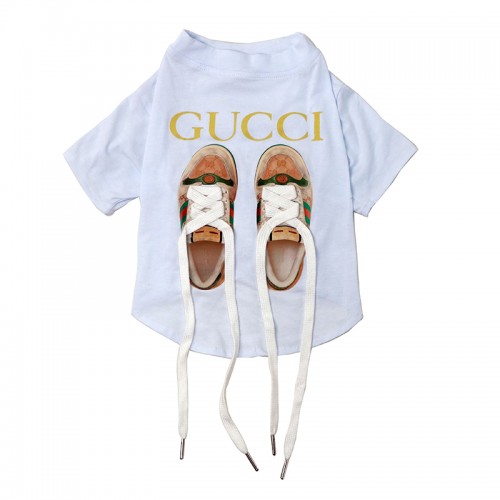 Брендова футболка для собак Gucci кеди зі шнурками, біла