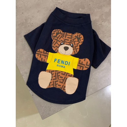 Брендова футболка для собак з коричневим ведмедиком у жовтій футболці FENDI чорна
