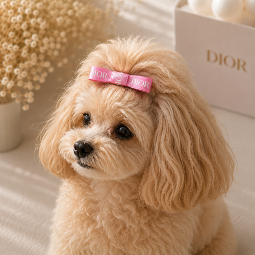 Розовая заколка-бант Dior для собак | Элегантный аксессуар для груминга и фотосессий | Украшение для длинной шерсти