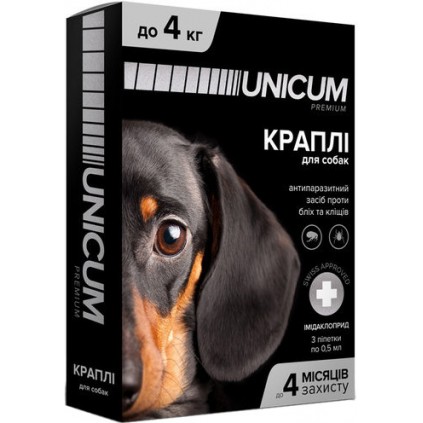 Капли от блох и клещей для собак до 4кг UNICUM Premium 1 амп. 0,5мл