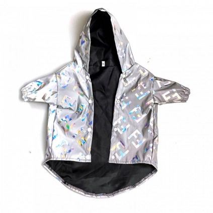 Брендовий дощовик для собак FENDI світловідбивний з капюшоном, сірий