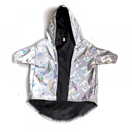 Брендовый дождевик для собак FENDI светоотражающий с капюшоном, серый