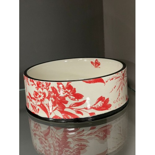 Брендовая керамическая миска для животных собак и котов GUCCI с цветами, красная