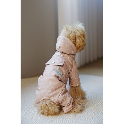 Зимний комбинезон для собак Cheepet расцветка Звездного неба, с карманом на спинке, с капюшоном, кремовый