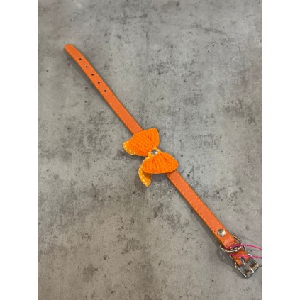 Ошейник для собак с бантом вязанным, ЭКО кожа, оранжевый