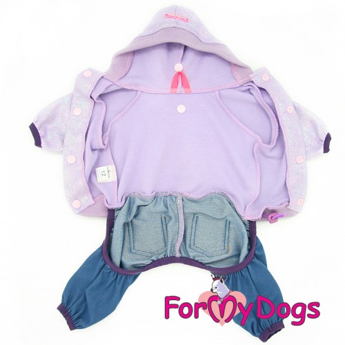 Трикотажный комбинезон для собак For My Dogs Перламутровый принт, с капюшоном, на кнопках,фиолетовый