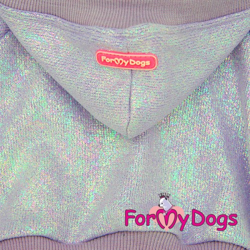 Трикотажный комбинезон для собак For My Dogs Перламутровый принт, с капюшоном, на кнопках,фиолетовый