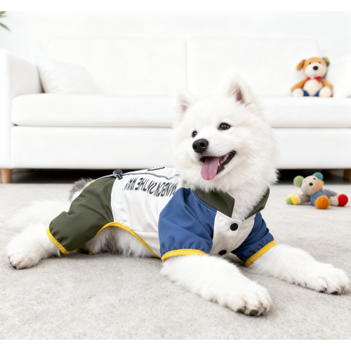 Дождевик для собак "Спорт" зеленые штаны, с колечком под поводок, серый