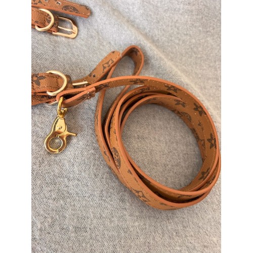 Брендовая шлея и поводок для собак LOUIS VUITTON рисунок с цветами, рыжий , фото 3 Брендовая шлея и поводок для собак LOUIS VUITTON рисунок с цветами, рыжий