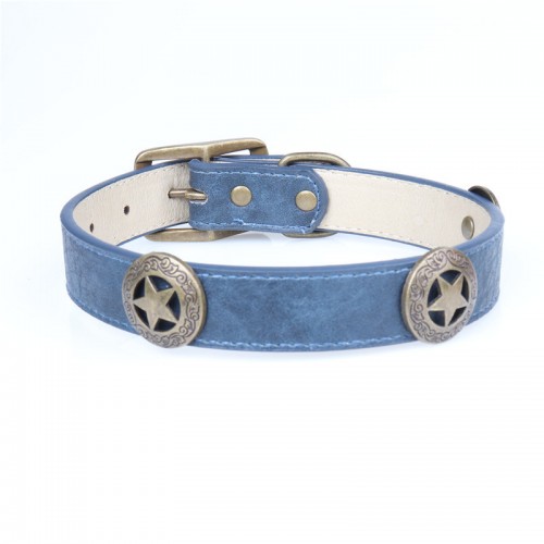 Ошейник для собак украшен металлическим знакочком пятиконечных звезд, синий 3*60см