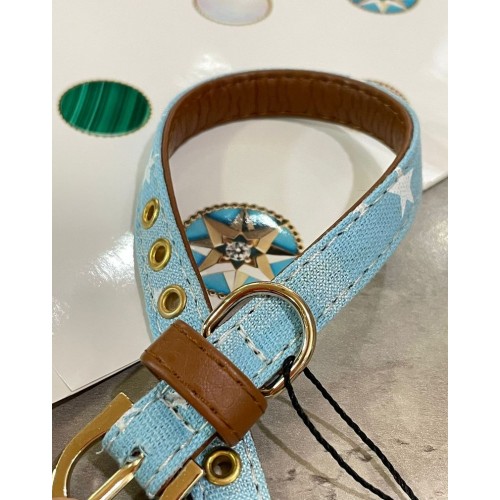 Ошейник для собак с джинсовым наружным покрытием украшен белыми звездочками, голубой 1,3*32см