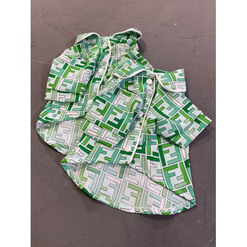 Брендова сорочка для собак FENDI шовкова з коміром, зелена