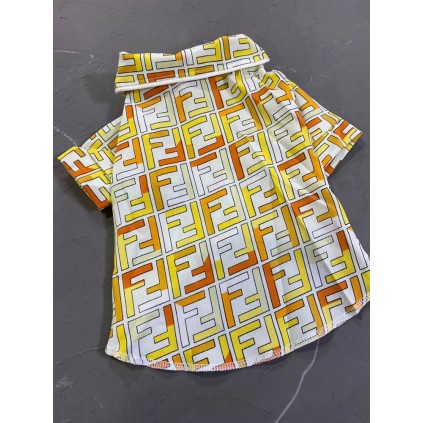 Брендовая рубашка для собак FENDI шелковая с воротником, желтая
