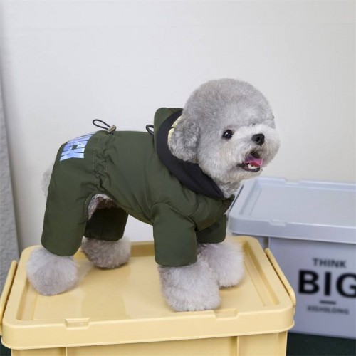 Зимовий комбінезон для собак "Hello, Good Luck" з кільцем на спинці, зелений